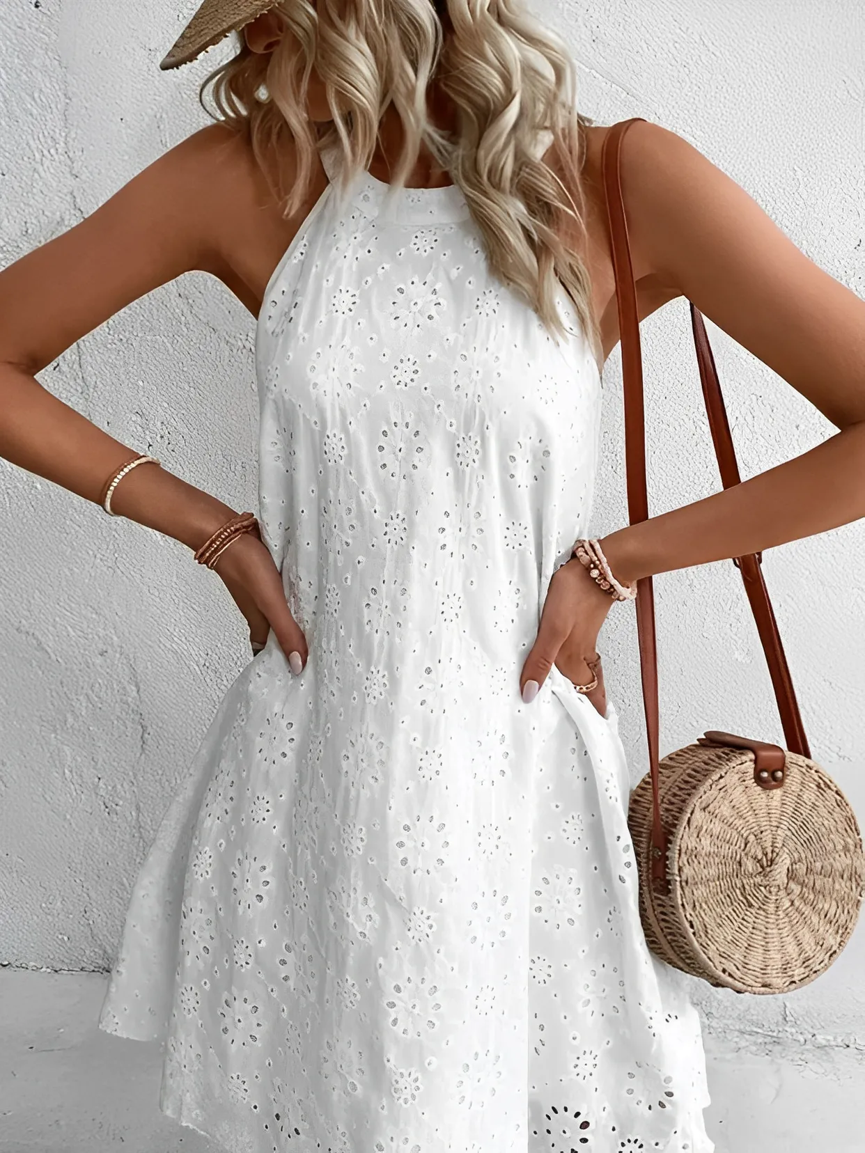 Elaina - Abito midi ricamato in pizzo per donne