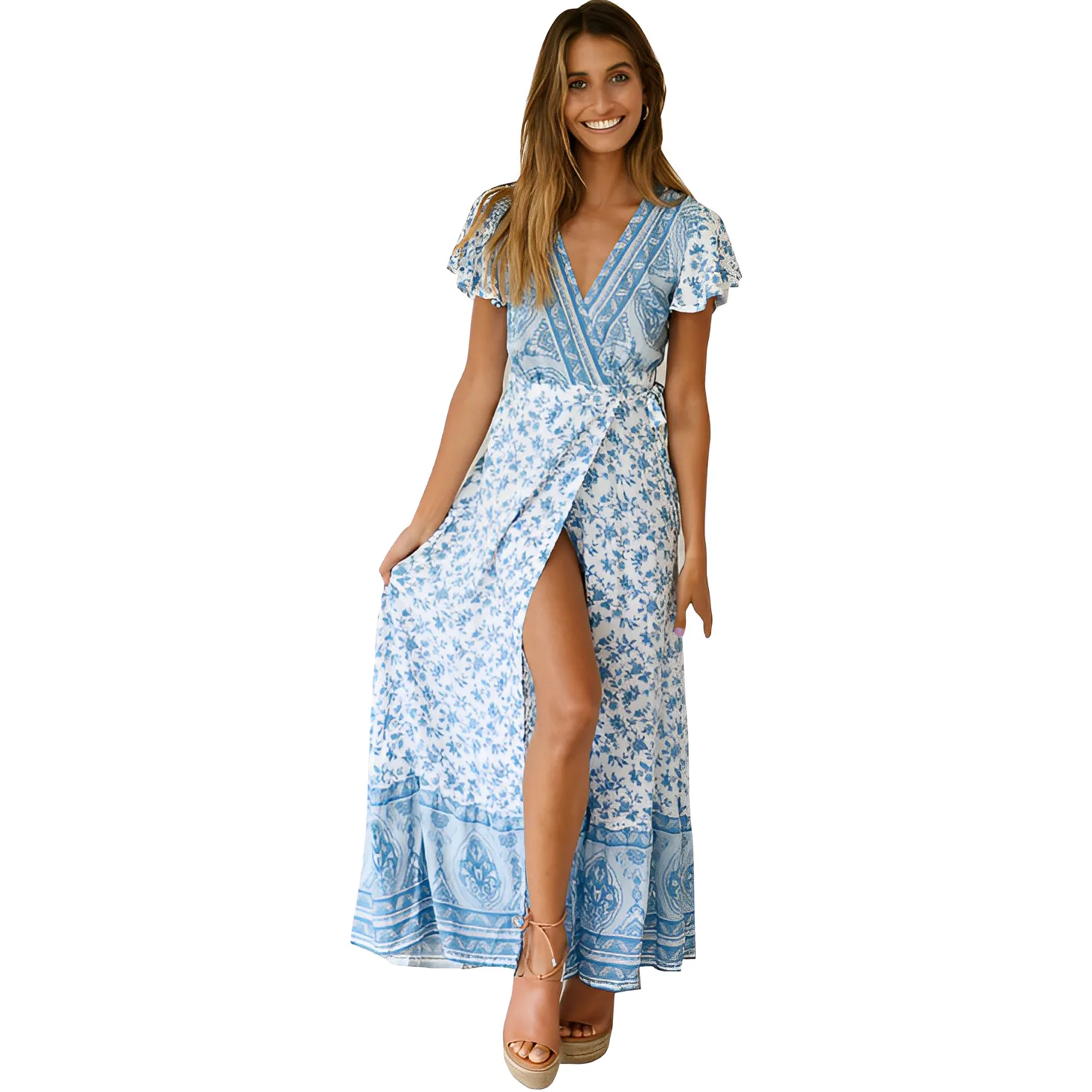 Katelynn - Abito estivo stampato con spacco per donne