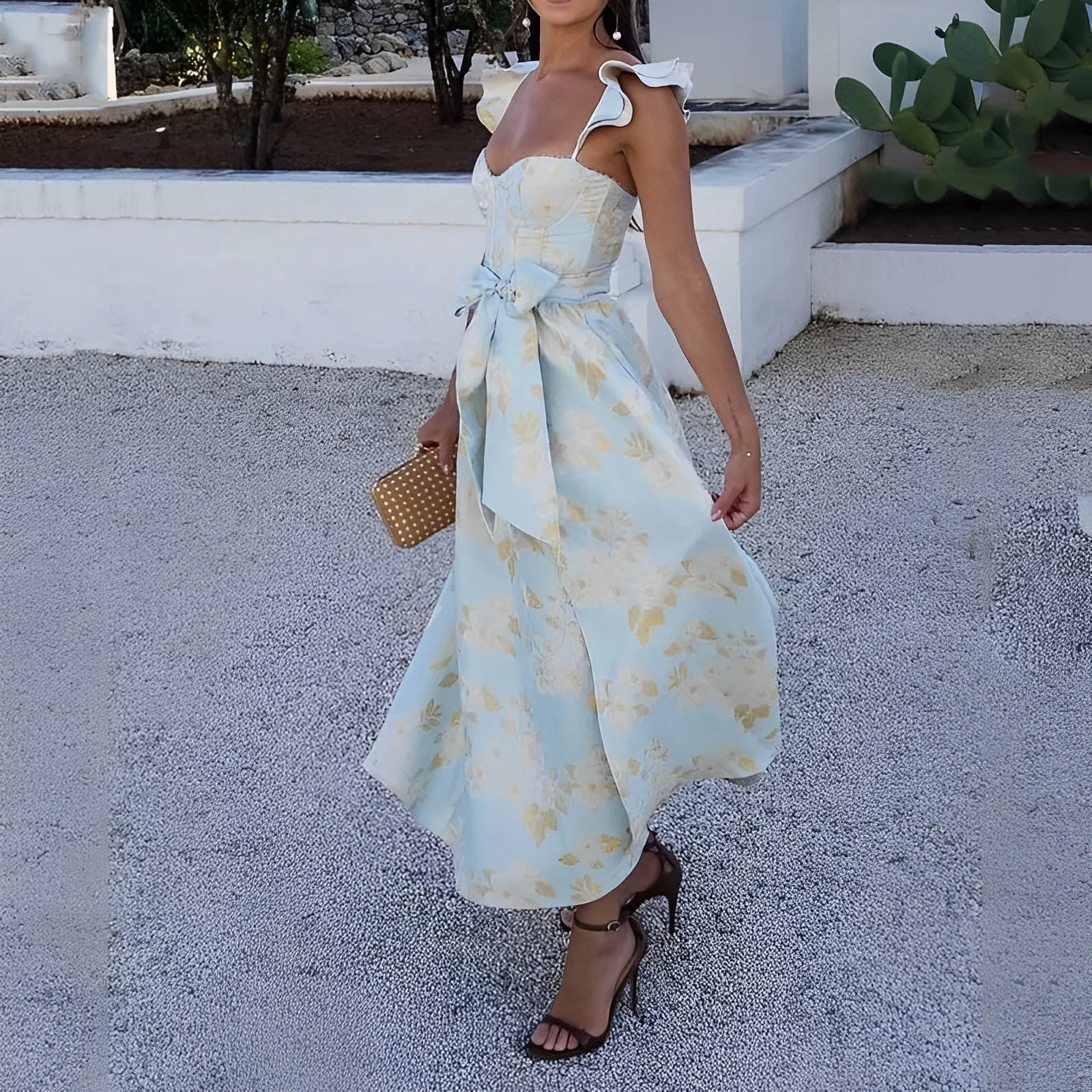 Adalyn - Abito floreale con fiocco in vita per donne