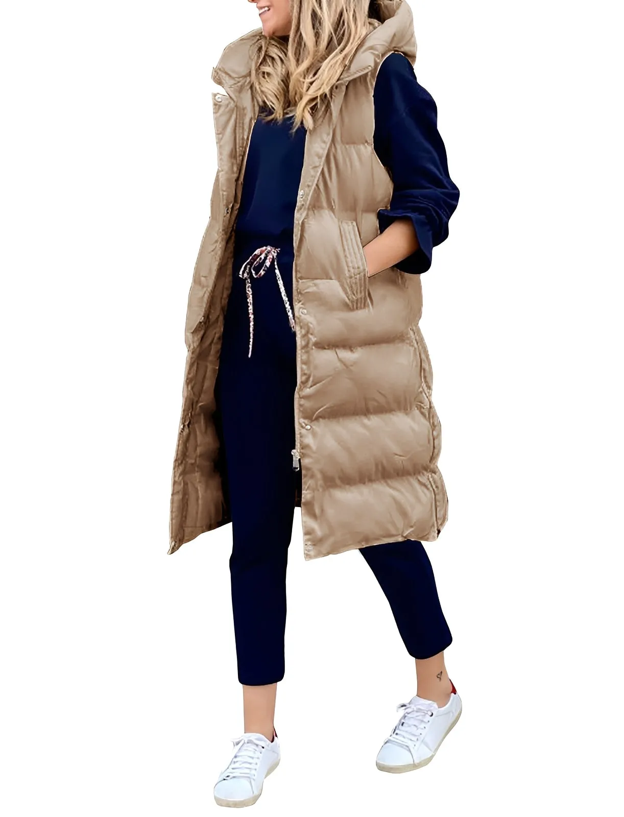 Amilia - Elegante, senza maniche, lungo gilet-cappotto per donne