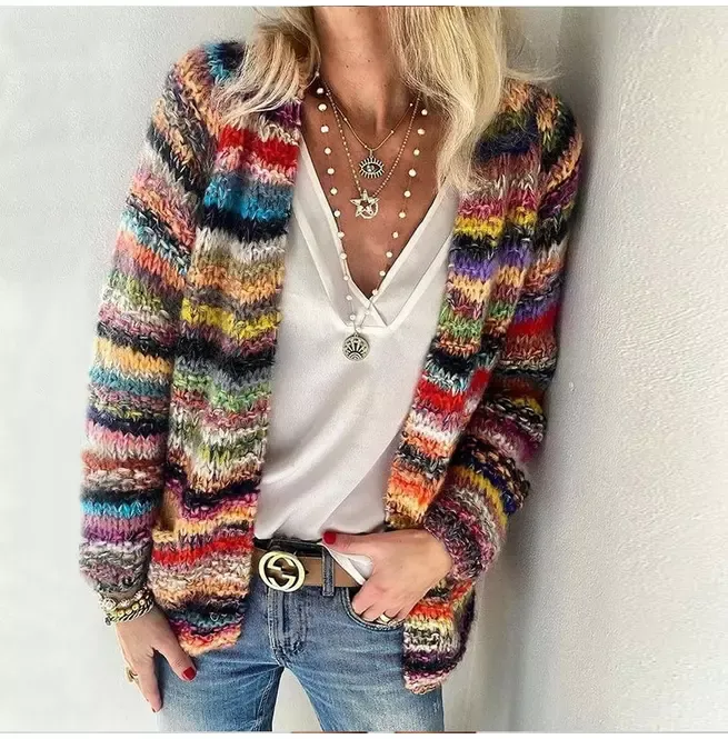 Toph - Vintage Donne Maglione a Righe Lavorato a Maglia Cotone