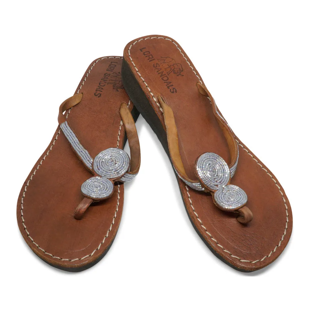 2 ROUNDS AQUA LEATHER SANDALS WEDGE (EU 41 / US 9.5)