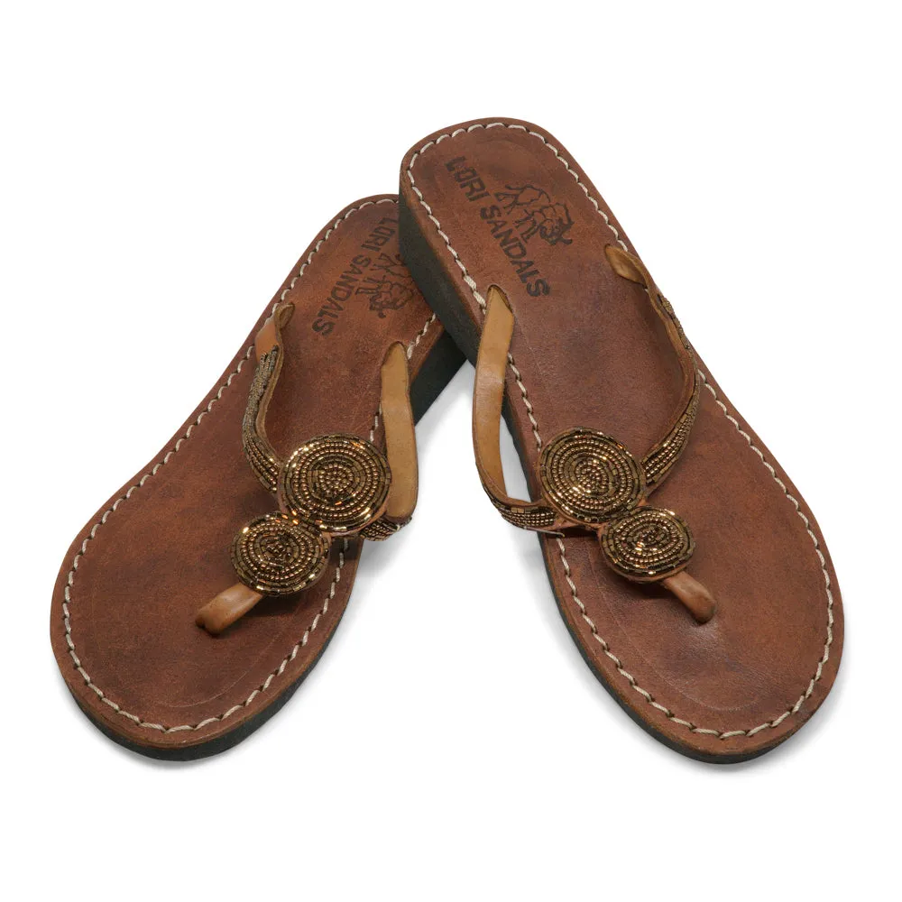 2 ROUNDS COFFEE LEATHER SANDALS WEDGE (EU 36 / US 6)