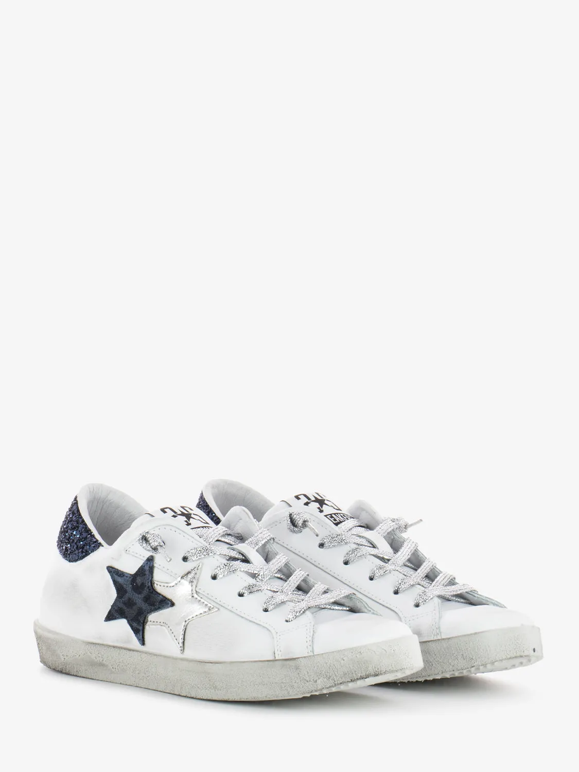 Sneakers Low pelle pianca / blu / glitter