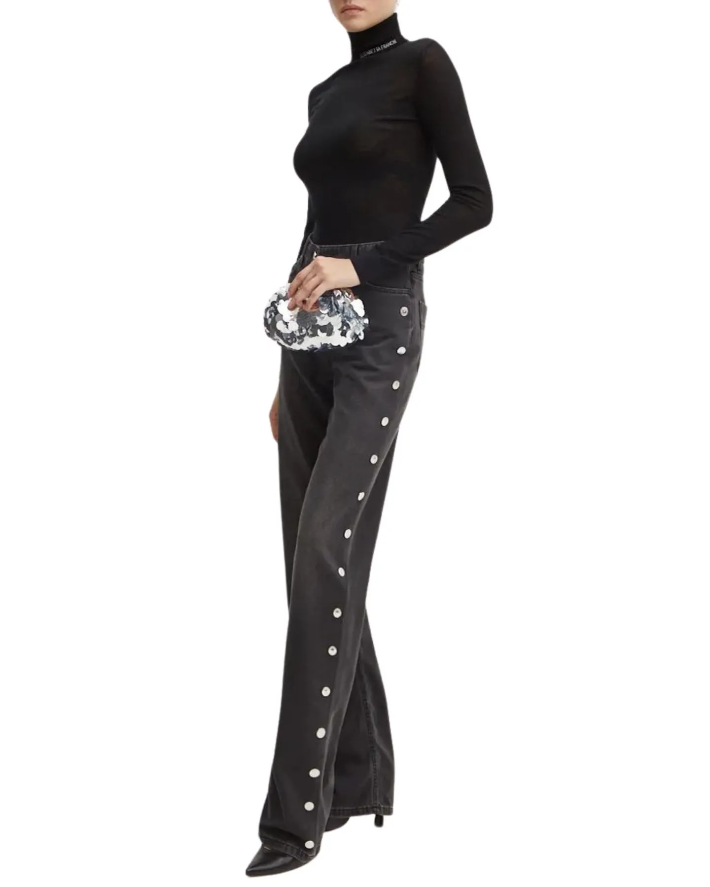 Jeans Elisabetta Franchi vita bassa con bottoni argento