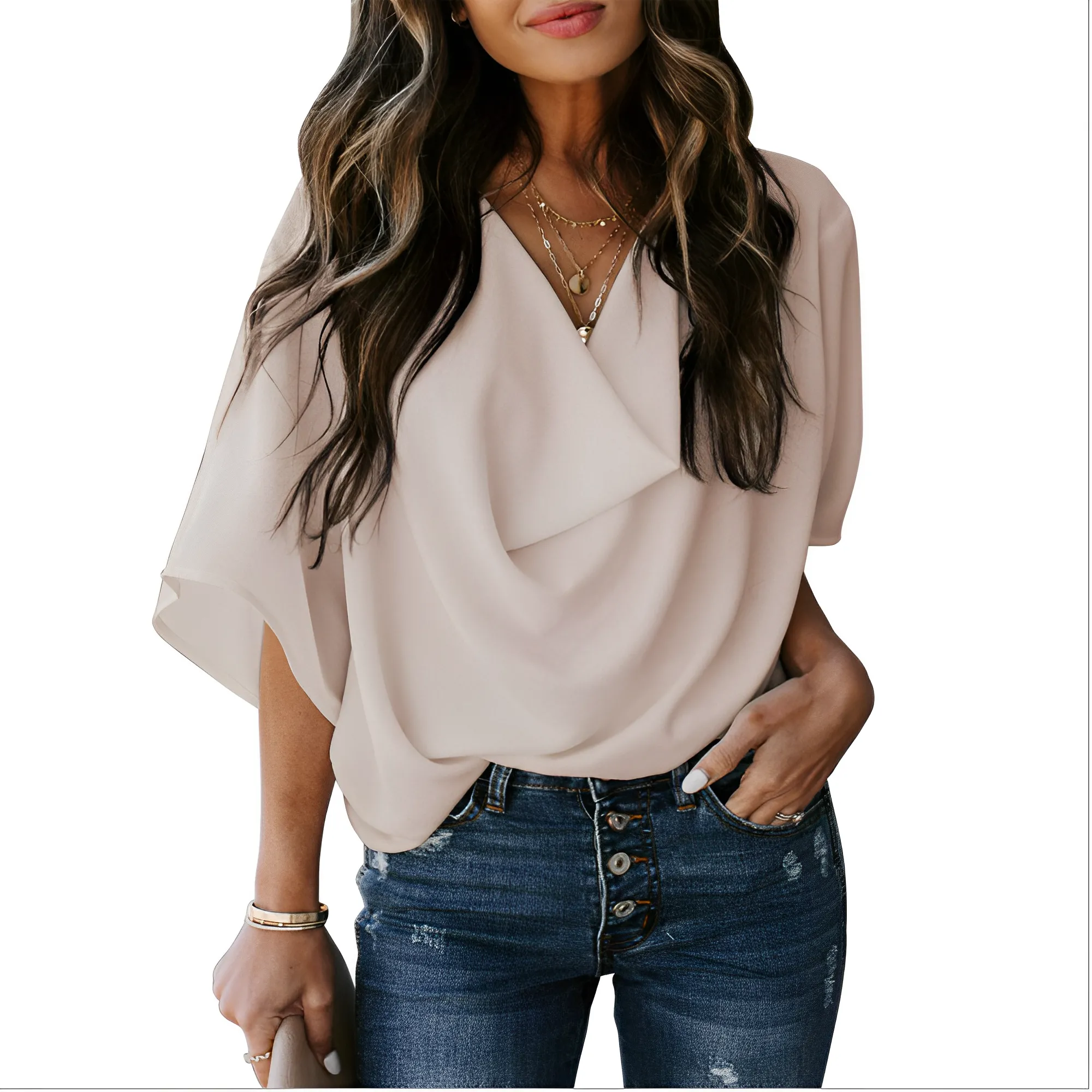 Nichola - Blusa ampia con scollo a V per donne
