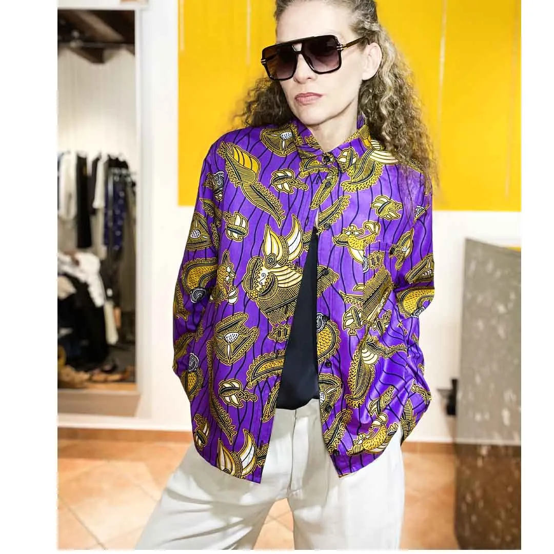 AMOUR KANGA - Camicia fantasia viola pattern Africa
