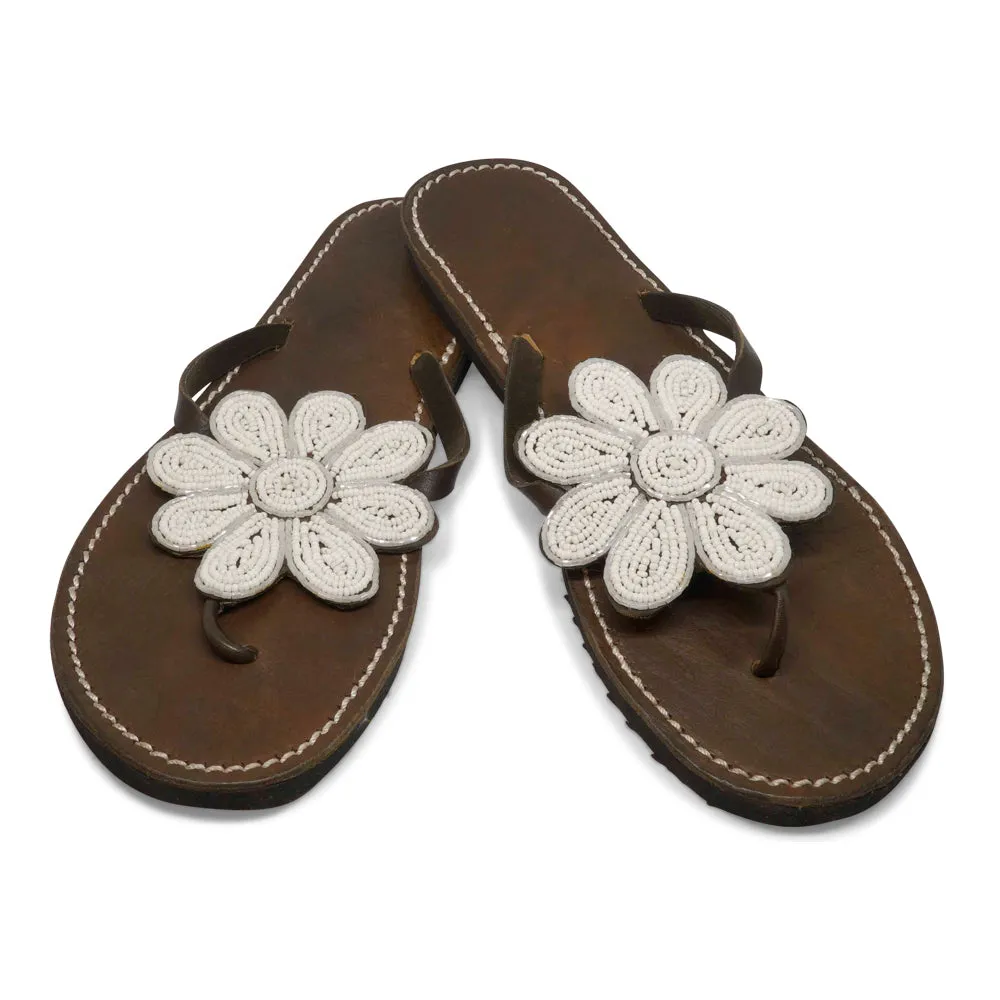 BIG FLOWER WHITE LEATHER SANDALS MEDIUM (EU 37 / US 6.5)