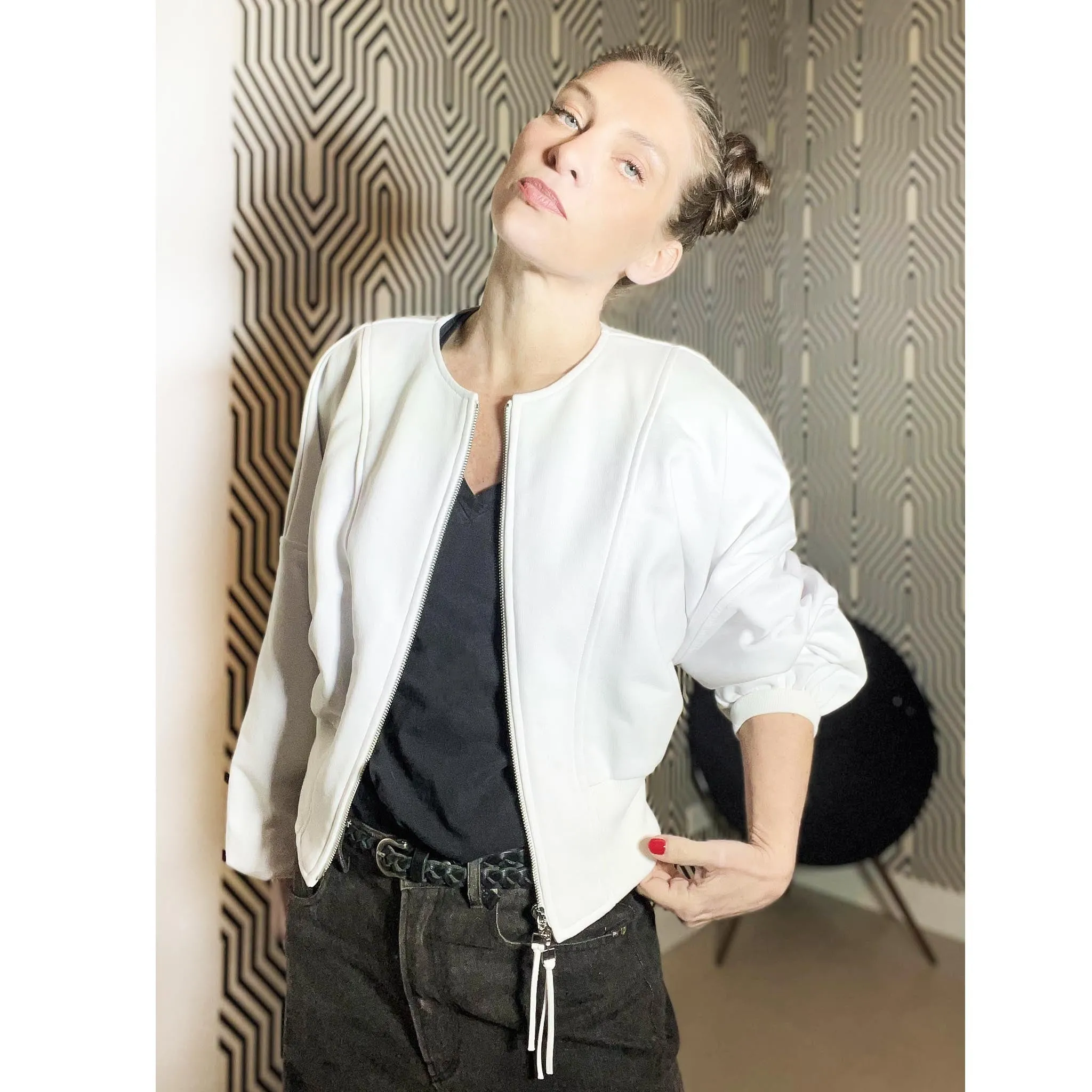 BODRUM - giacca in felpa con zip doppio cursore- BIANCO