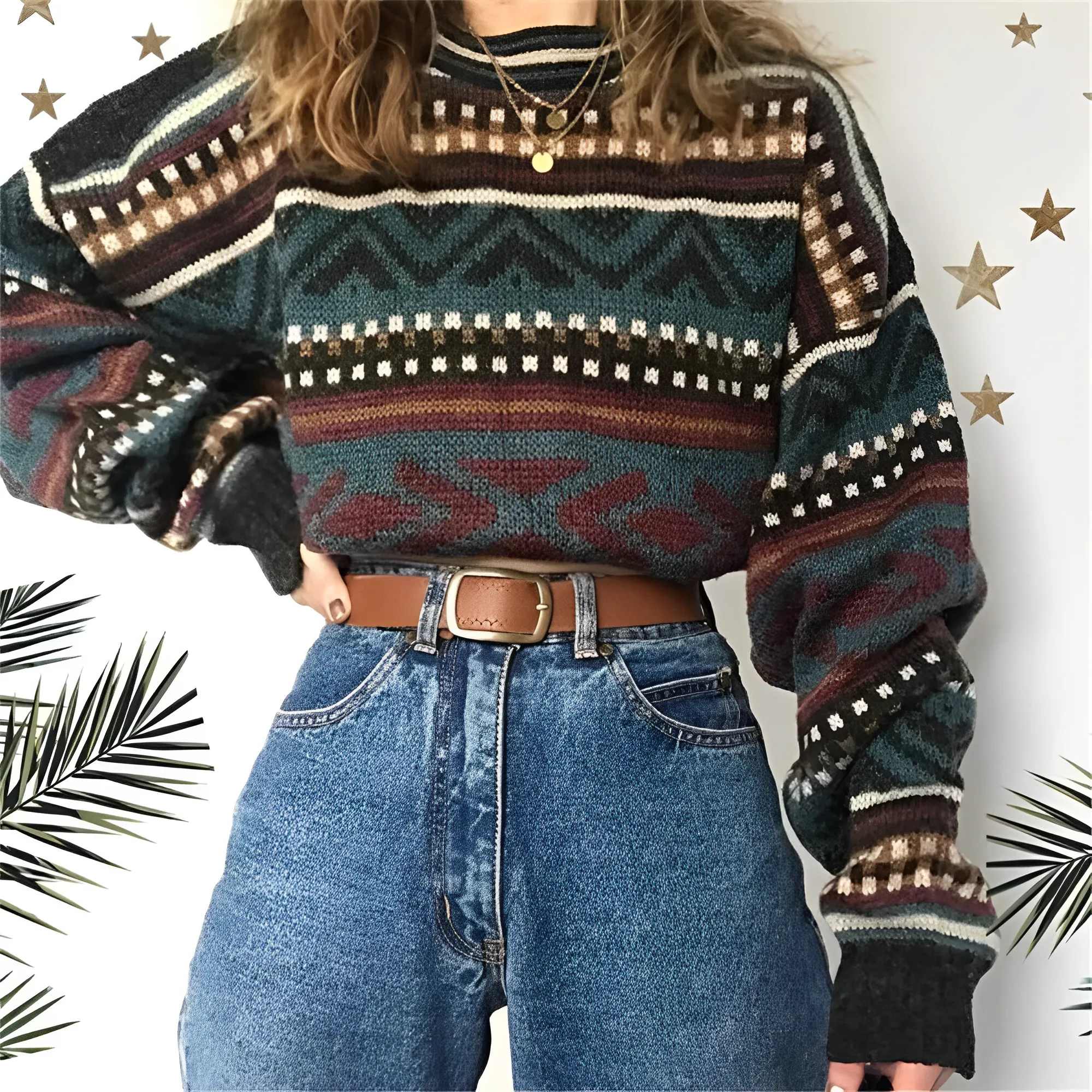 Luvinia - Classico maglione largo lavorato a maglia per donne