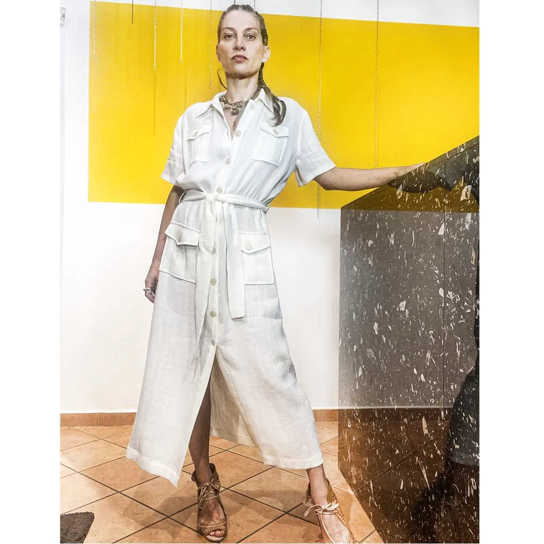 CORNELY - Abito - stile Safari con bottoni in lino BIANCO