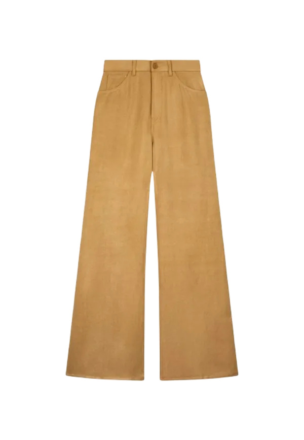 Dondup - Pantaloni Amber wide leg in twill di viscosa e lino