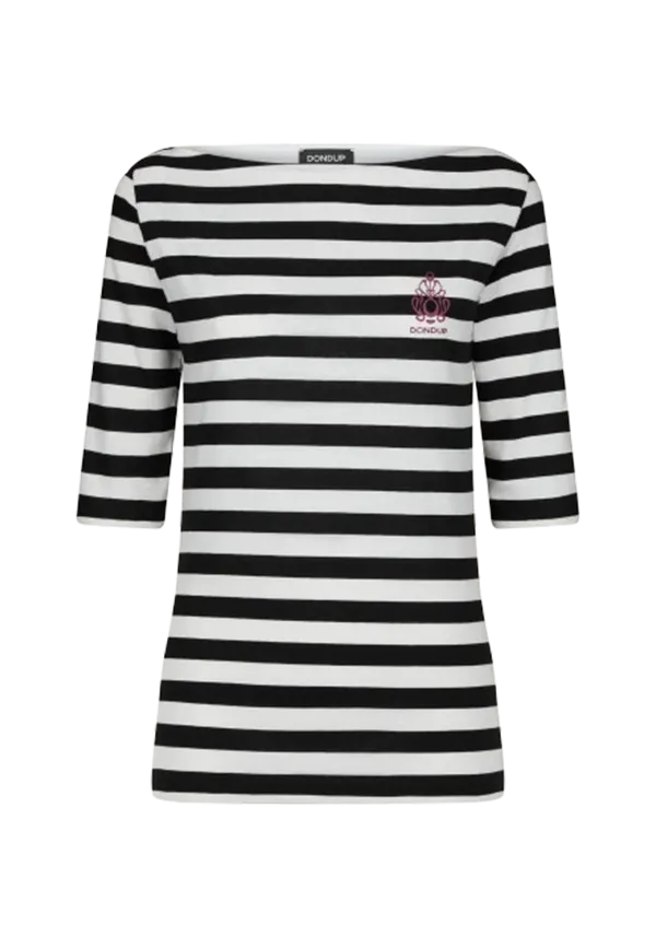 Dondup - T-shirt scollo barca slim in jersey rigato