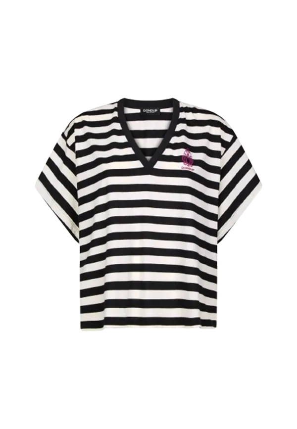 Dondup - T-shirt scollo V regular in jersey rigato