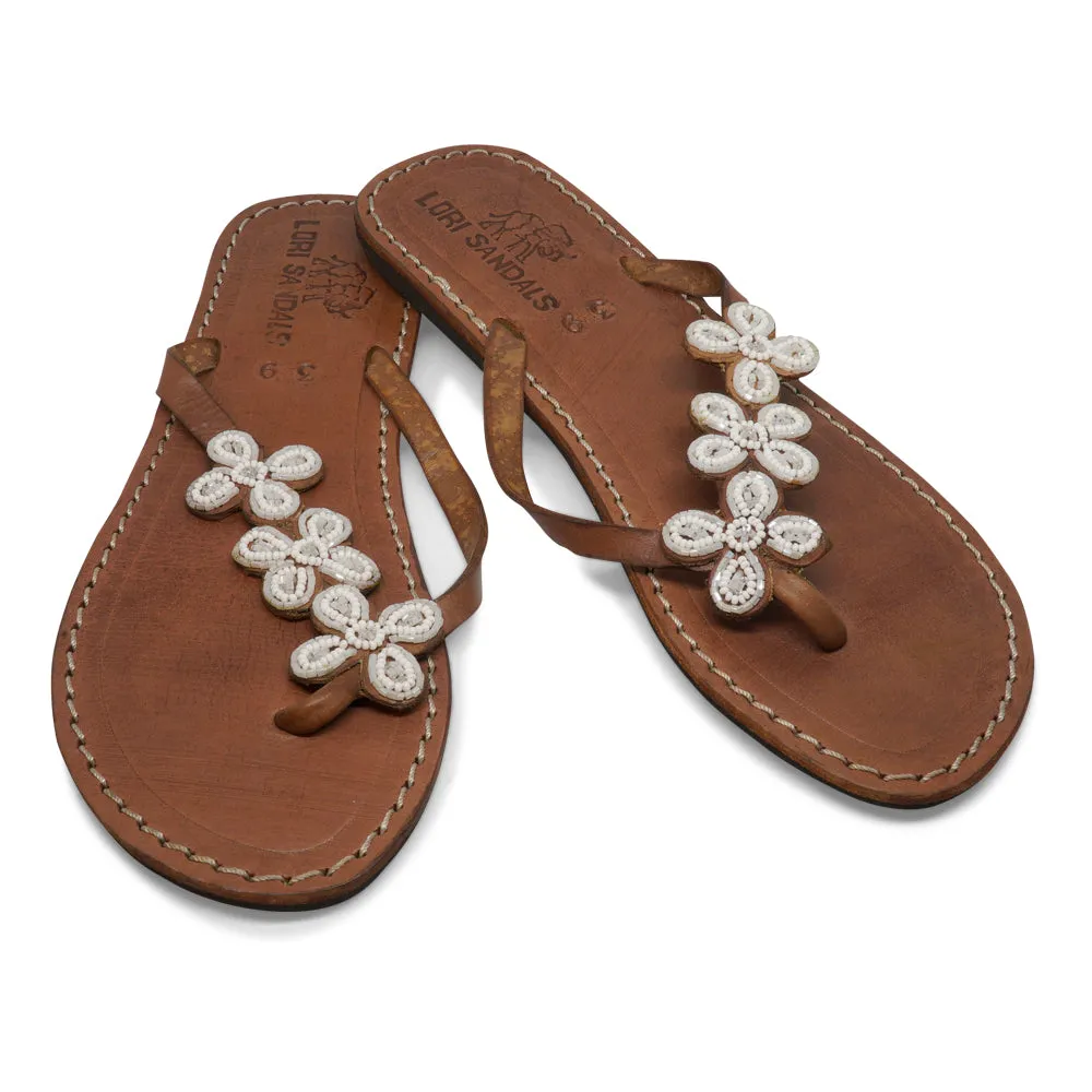 THREE FLOWERS LEATHER SANDALS FLAT (EU 37 / US 6.5)