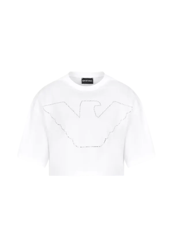 Giorgio Armani - T-shirt cropped con maxi aquila strass in jersey stretch ASV
