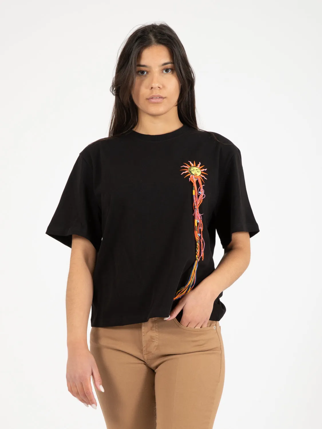 T-shirt ricamo sole nera
