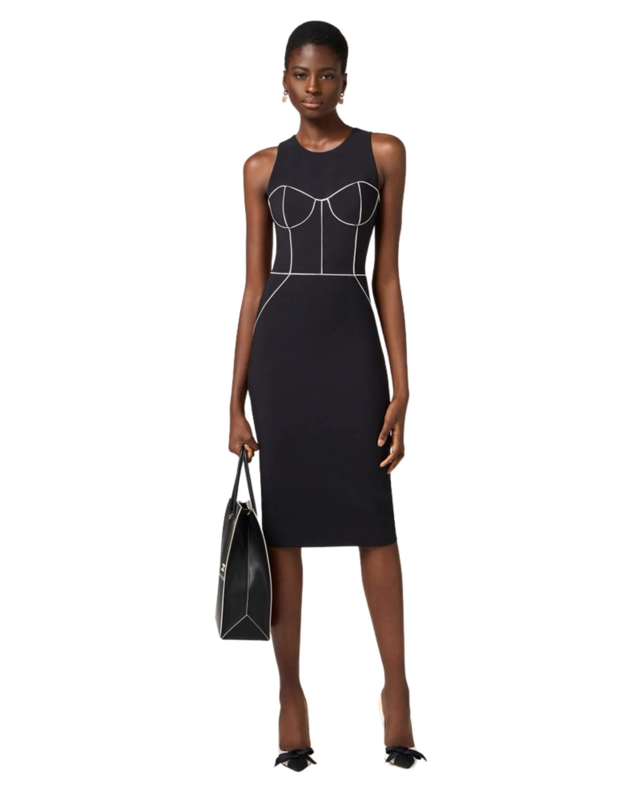 Elisabetta Franchi Abito tubino con piping in contrasto