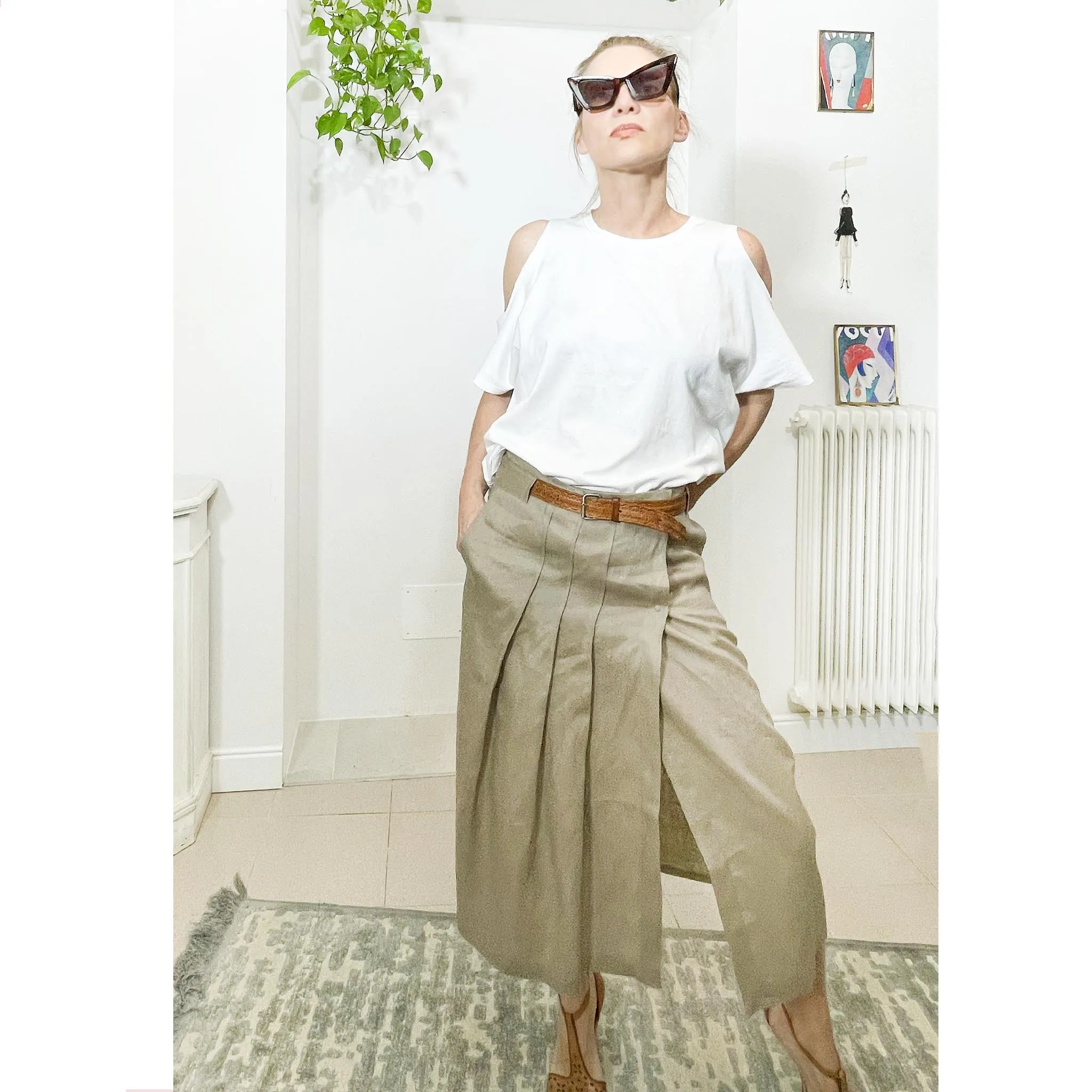 NIPPON - Gonna in lino - apertura a portafoglio con pieghe- ultima rimasta tg xs