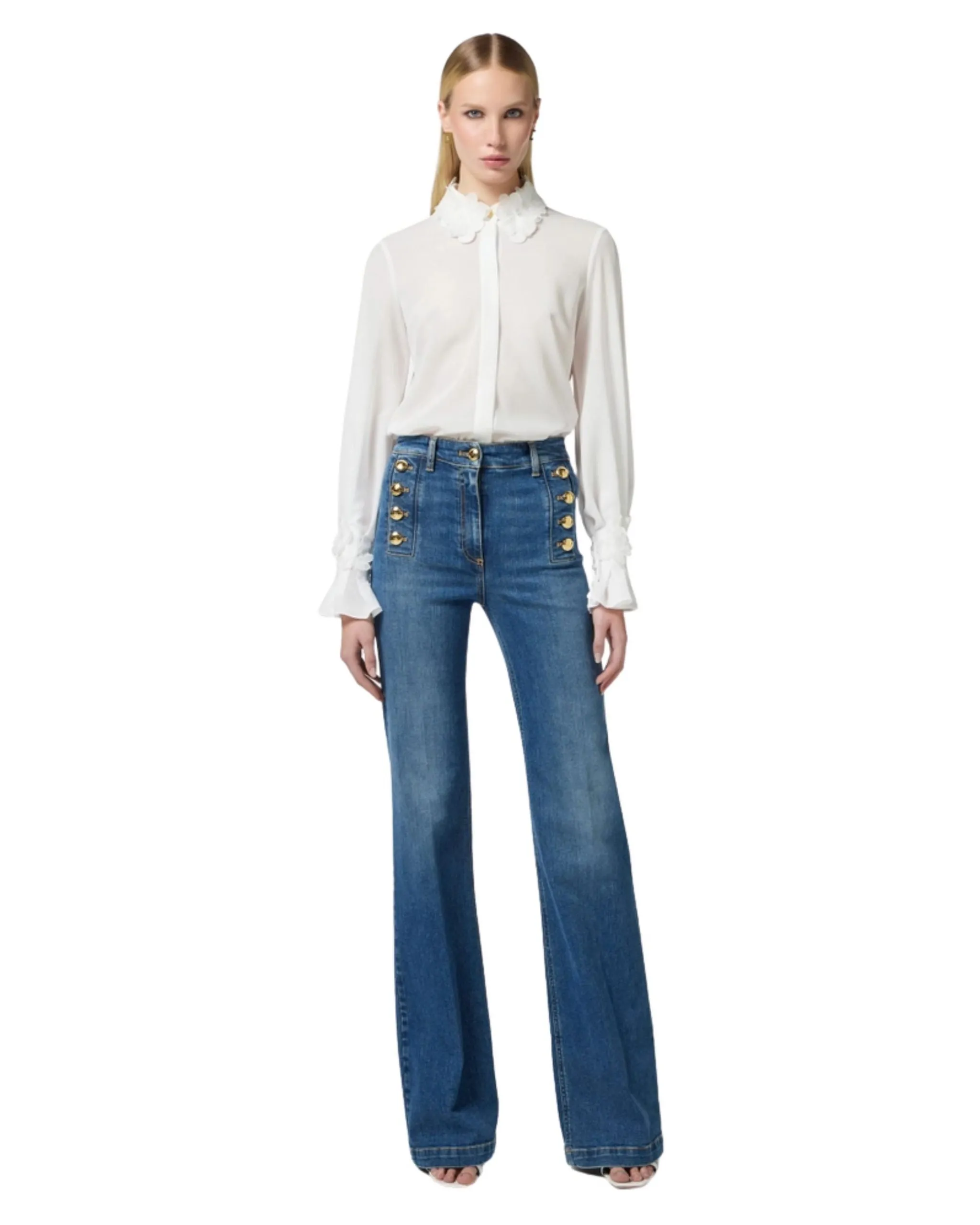 Elisabetta Franchi Jeans a palazzo con bottoniera