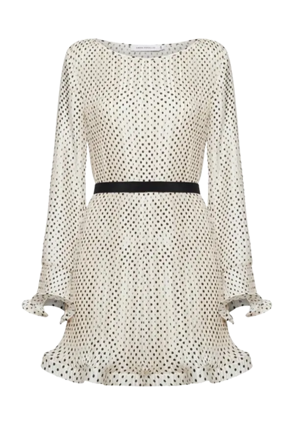 Simona Corsellini - Abito corto svasato in plissé stampa pois