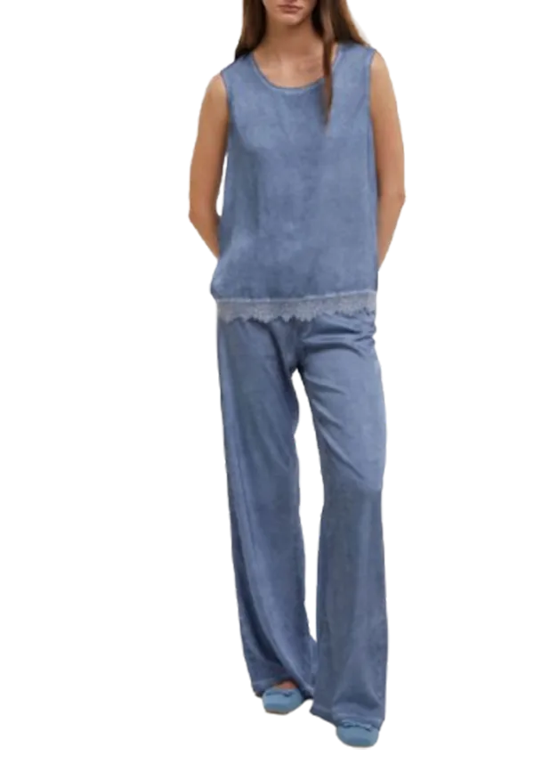 Kangra - Top smanicato effetto jeans in seta