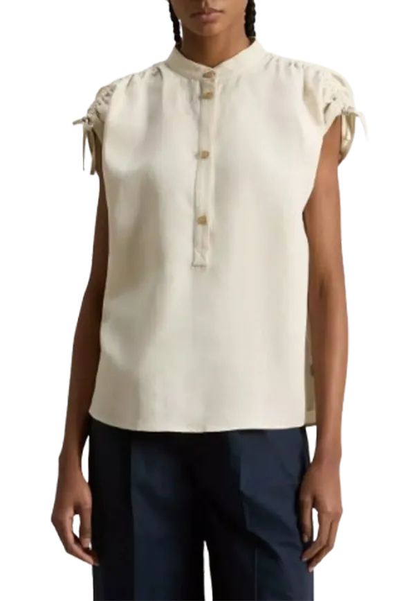 Woolrich - Blusa con colletto alla coreana in misto lino