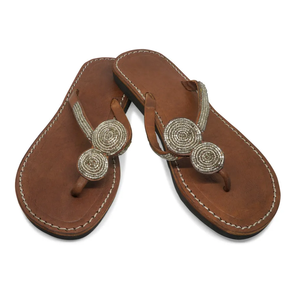 2 ROUNDS SILVER LEATHER SANDALS MEDIUM (EU 37 / US 6.5)