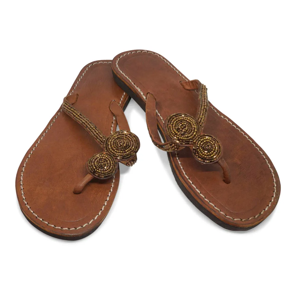 2 ROUNDS COFFEE LEATHER SANDALS MEDIUM (EU 37 / US 6.5)