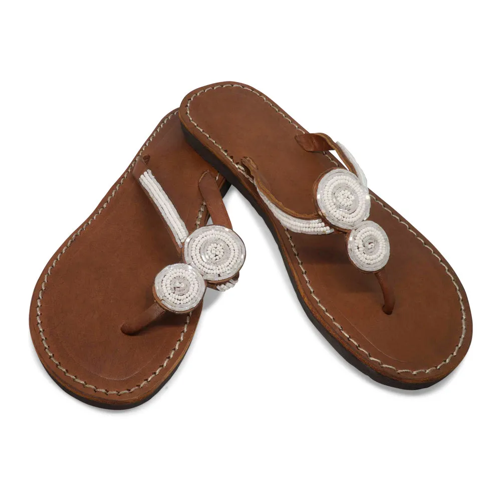 TWO ROUNDS WHITE LEATHER SANDALS MEDIUM (EU 43 / US 10.5)