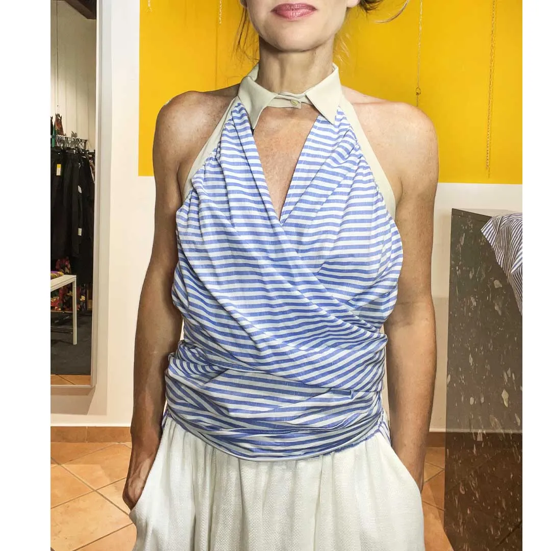 VELCRO - Top a righe con colletto