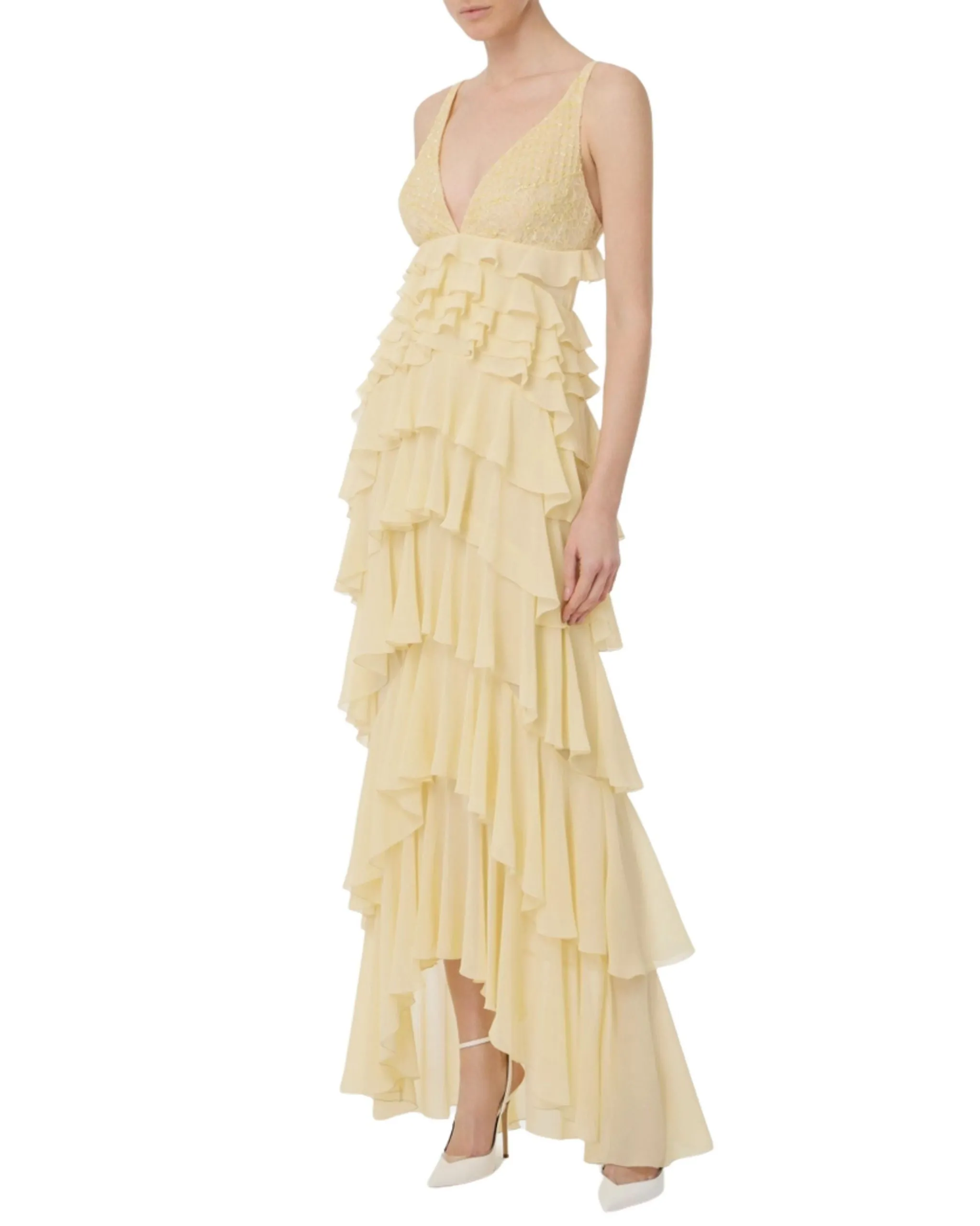 Elisabetta Franchi Abito Red Carpet con balze lemonade