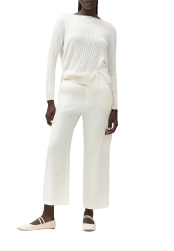 White Wise - Maglia con Spacco e Scollo a V Rib a Contrasto