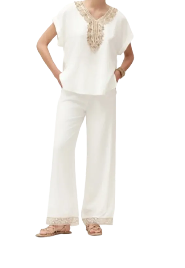 White Wise - Pantalone Svasato con Passamaneria