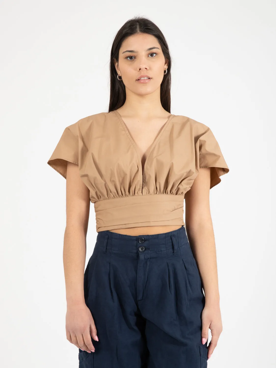Blusa cropped pipistrello beige