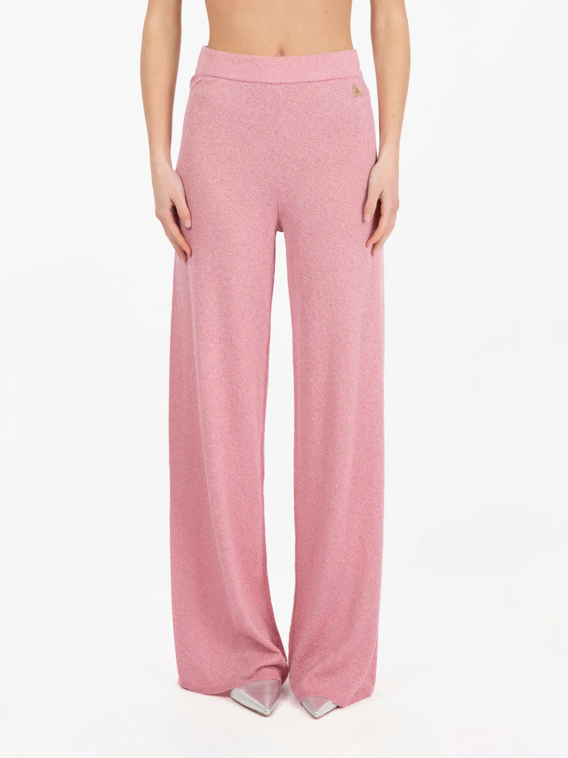 Pantalone in maglia lurex rosa