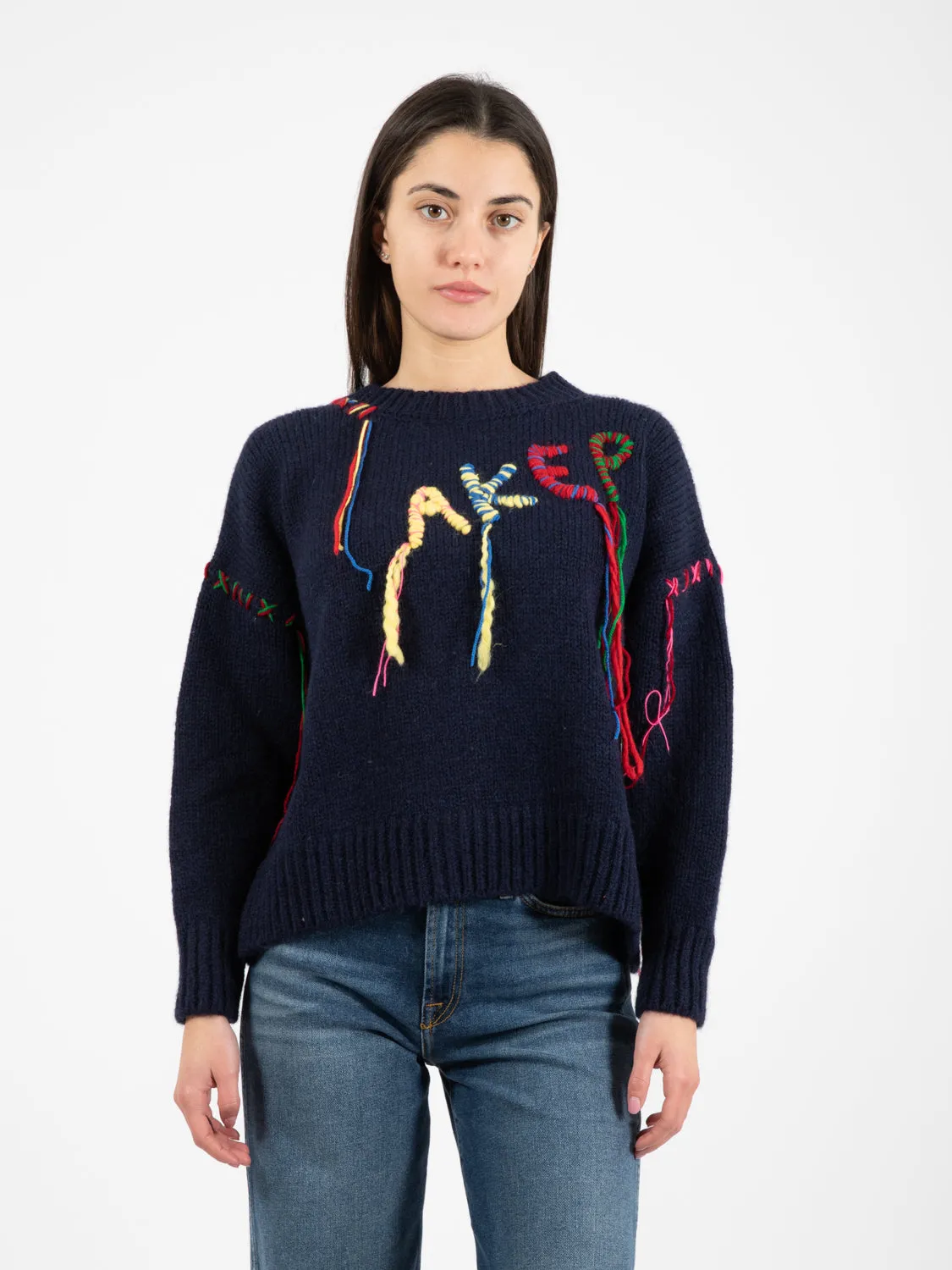 Pullover con logo e dettagli colorati blu