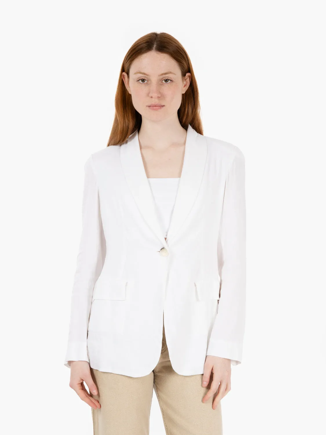 Blazer bianco in lino e viscosa