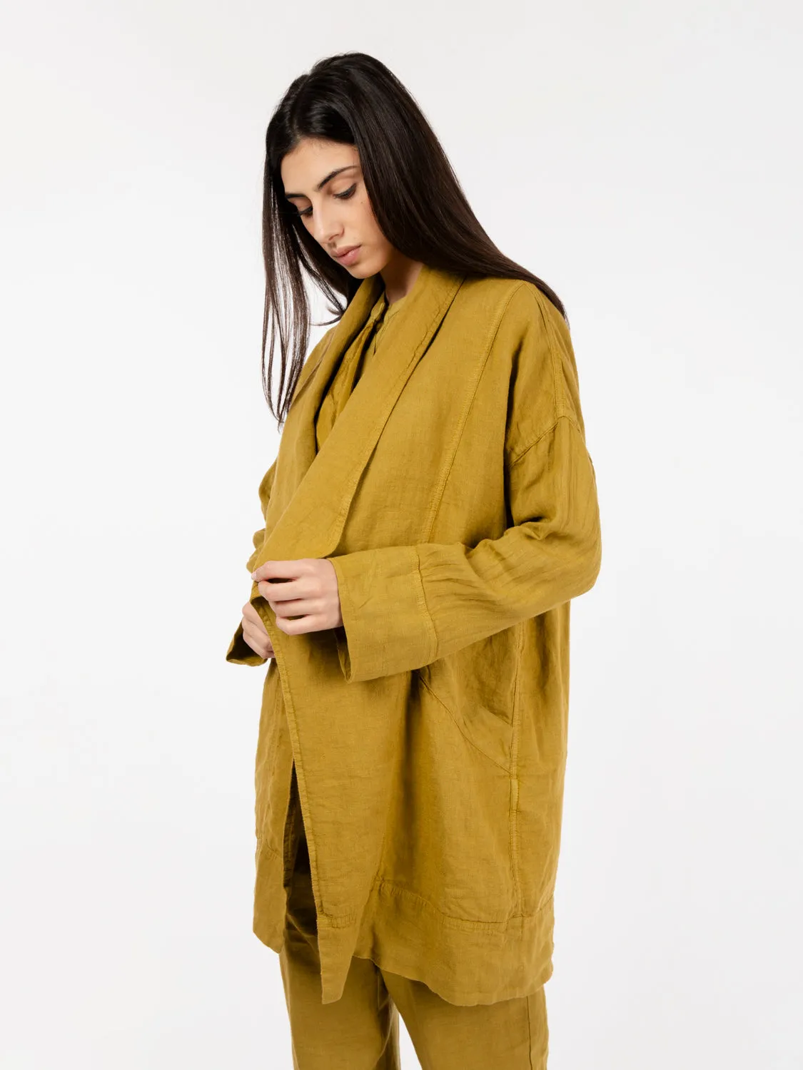 Caban in lino con cintura verde