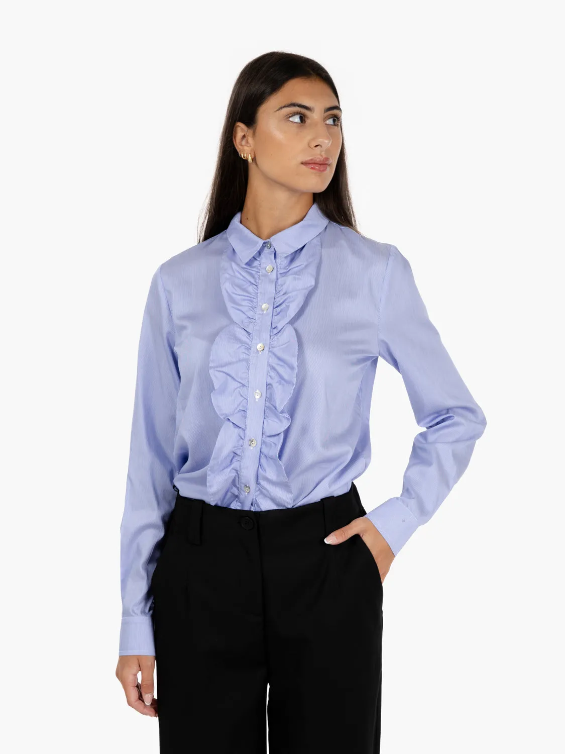 Camicia con jabot a righe blu