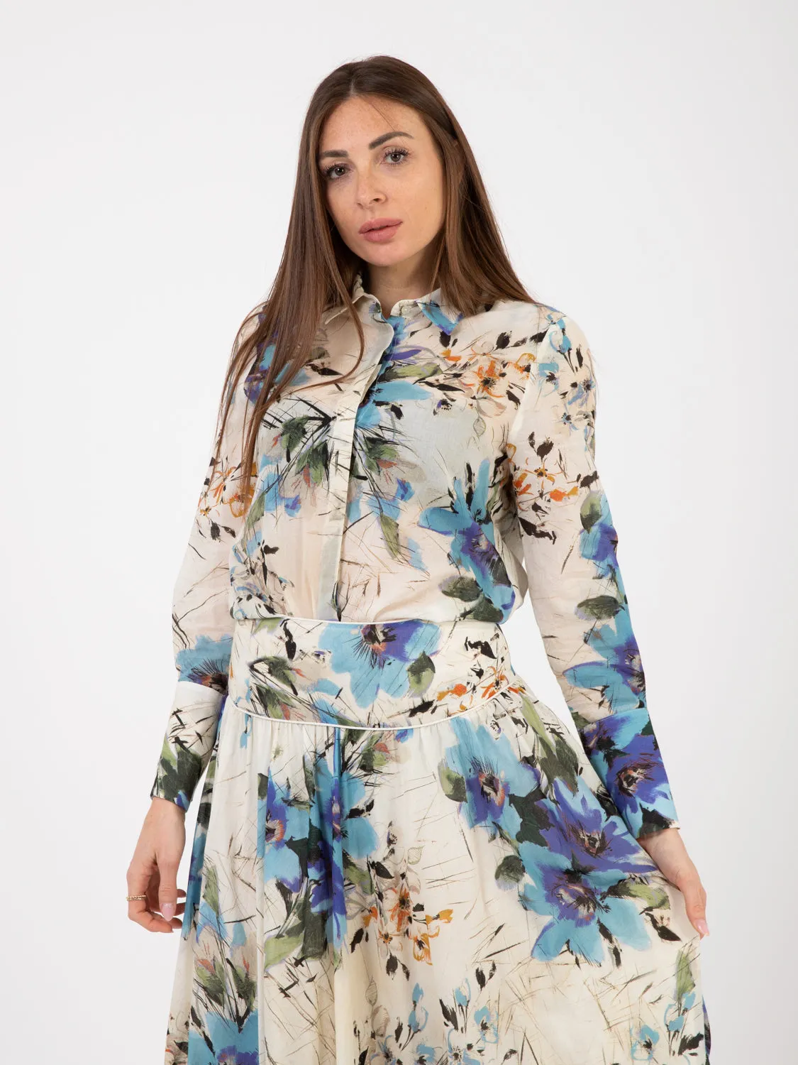 Camicia fantasia floreale burro / acquario