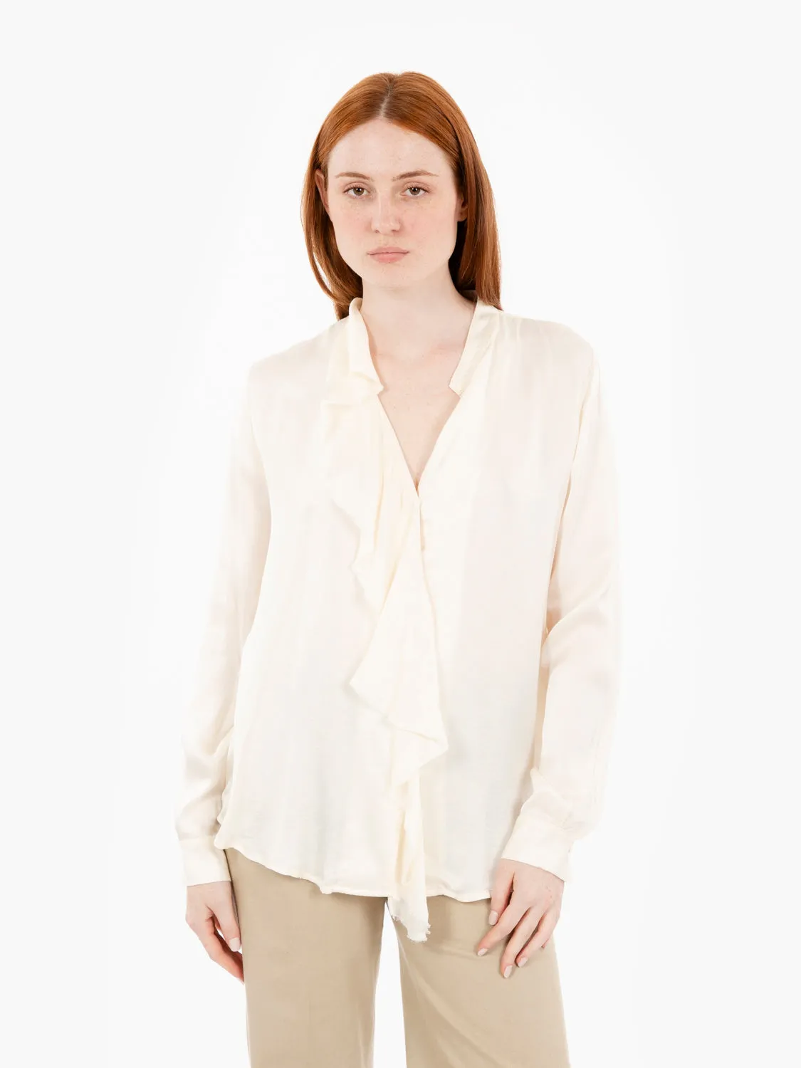 Camicia in viscosa con rouches burro