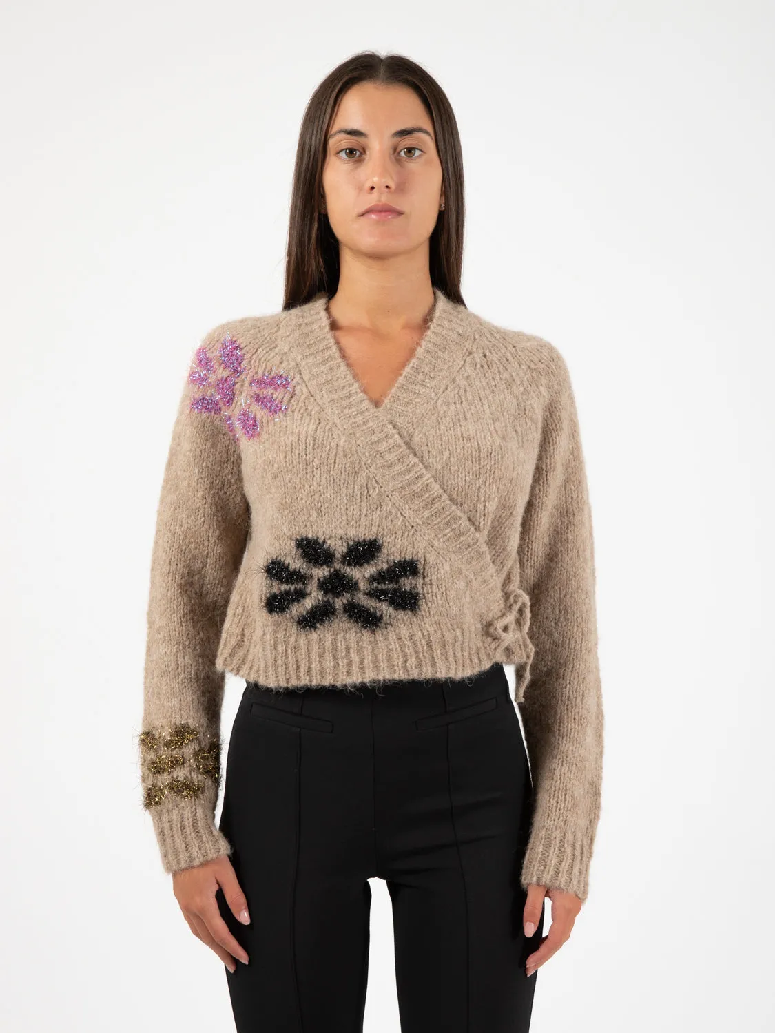 Maglia fantasia laminata incrociata nude