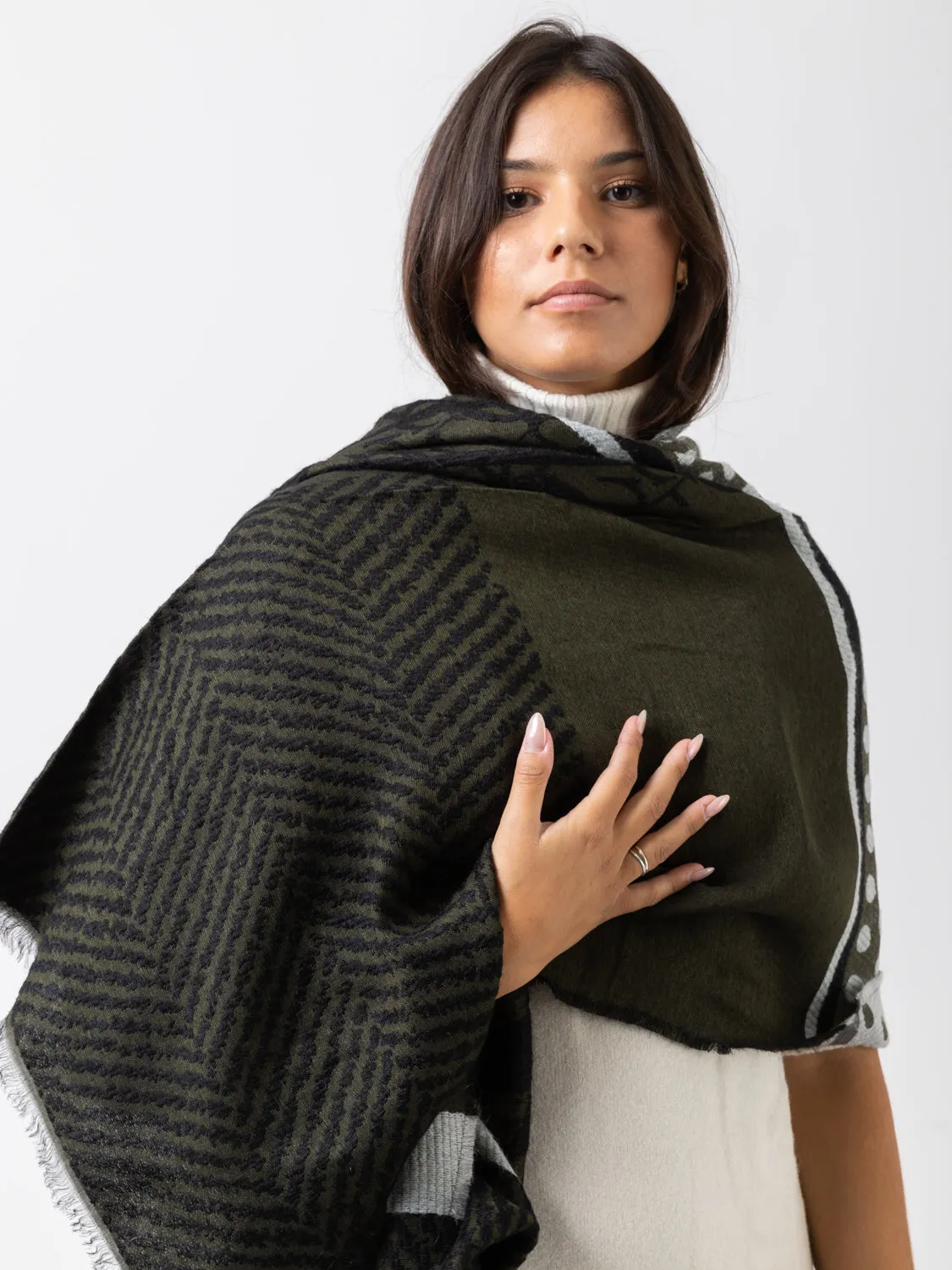 Sciarpa maxi fiori righe e pois mirto / nero diamante