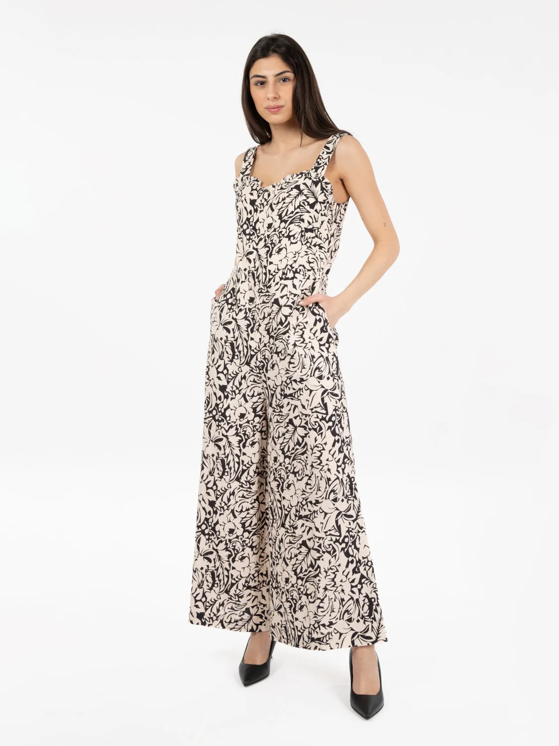 Tuta pantalone wide burro / nero