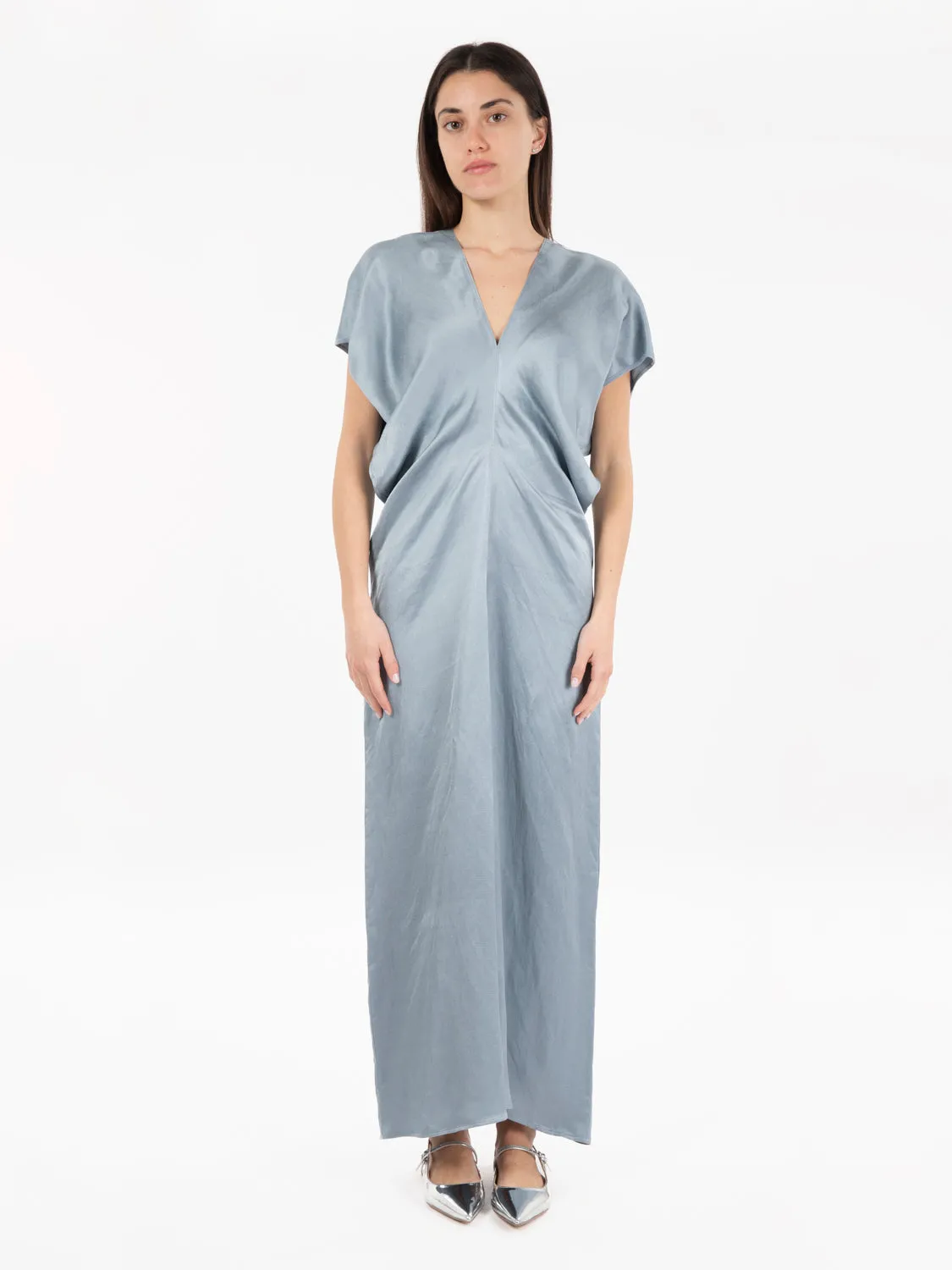 Abito lungo raso malfilè polvere