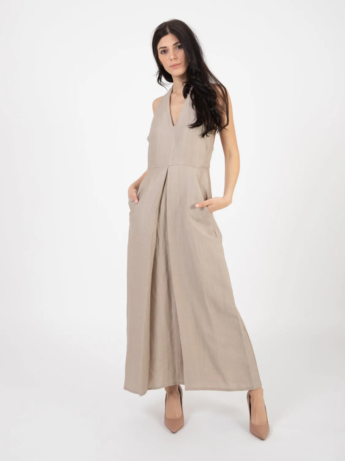 Abito raw linen lungo pietra