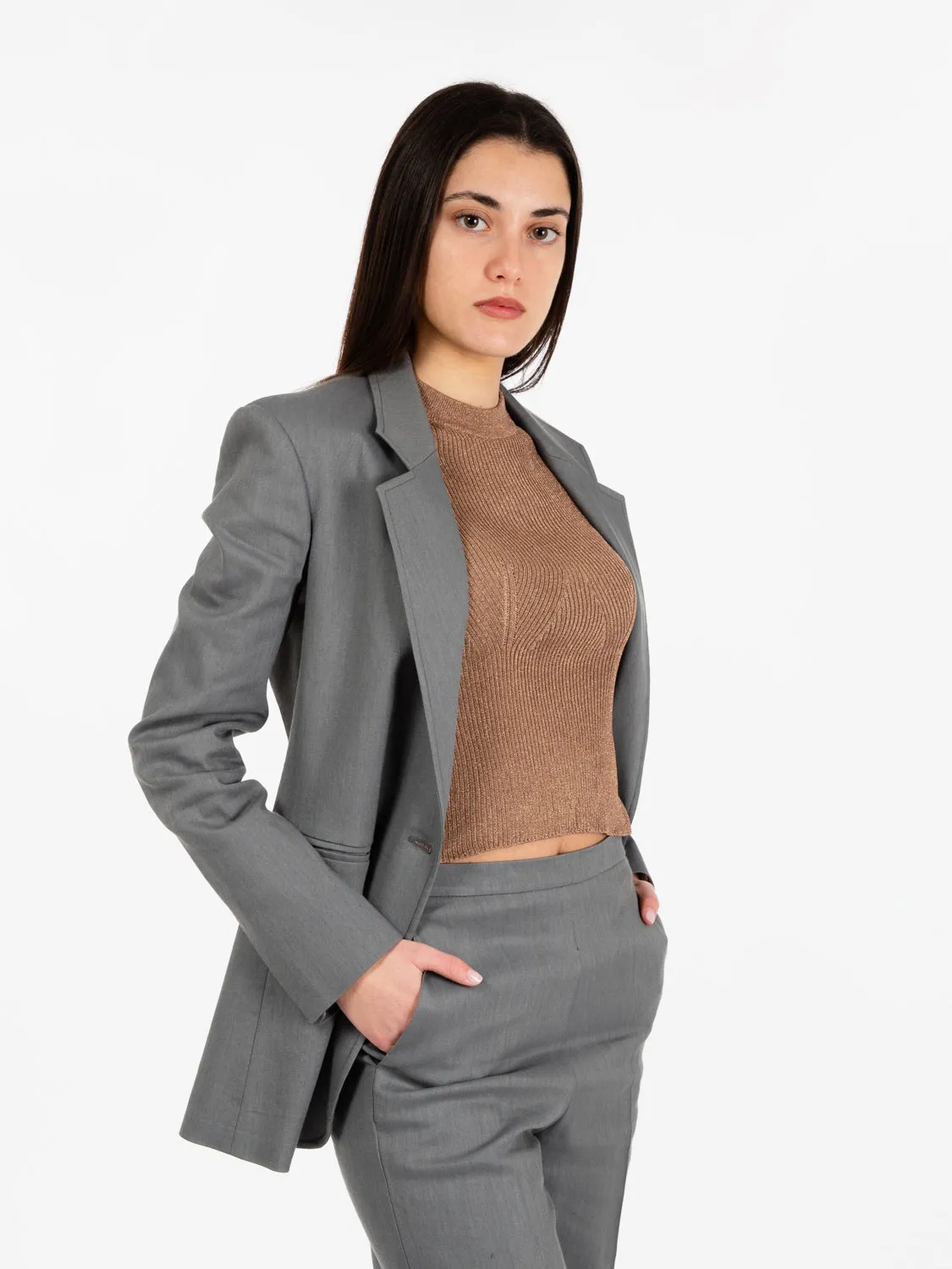 Blazer in lino stretch fumo