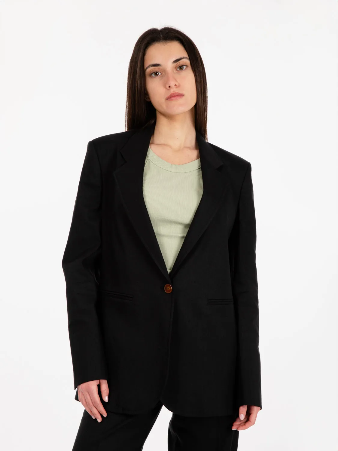 Blazer in lino stretch nero