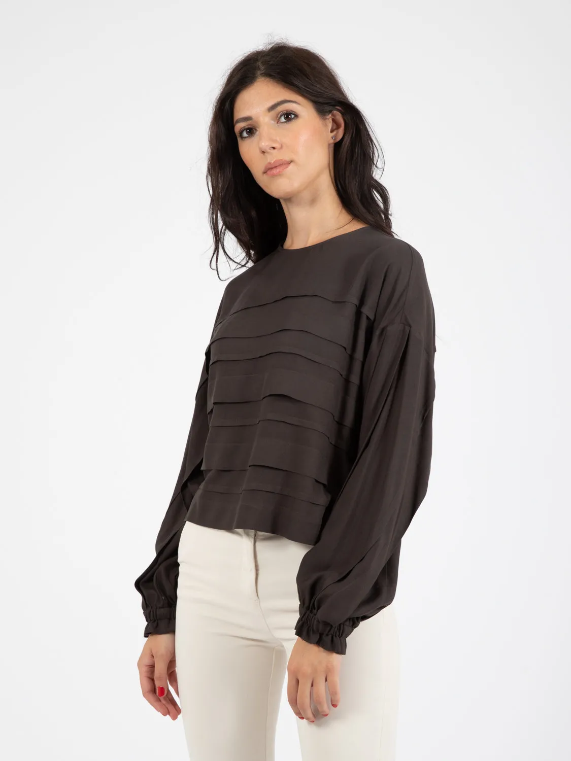 Blusa a pieghe viscosa ebano